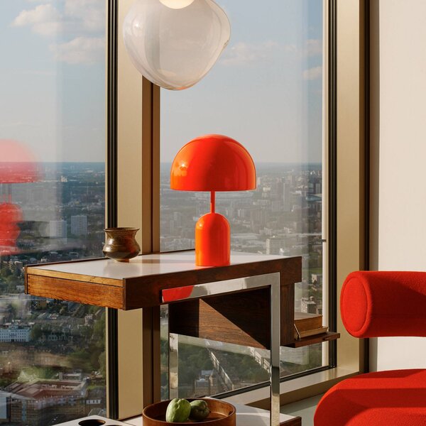 Tom Dixon Lampa stołowa z akumulatorem BELL PORTABLE, czerwona, 28 cm IP44 możliwość ściemniania, czerwony, salon / jadalnia, tworzywo sztuczne, design