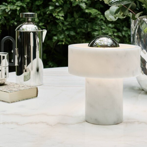 Tom Dixon Lampa stołowa design Stone, możliwość ściemniania, biały / opal, salon / jadalnia, kamień, design