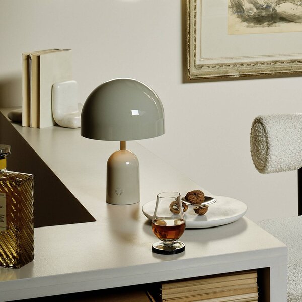 Tom Dixon Lampa stołowa BELL PORTABLE, jasnoszara 28 cm IP44 możliwość ściemniania, aluminiowy / szary / cynkowy, salon / jadalnia, tworzywo sztuczne, design