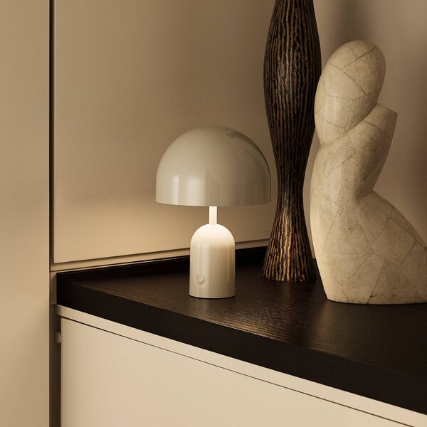 Tom Dixon Lampa stołowa BELL PORTABLE, jasnoszara 28 cm IP44 możliwość ściemniania, aluminiowy / szary / cynkowy, salon / jadalnia, tworzywo sztuczne, design