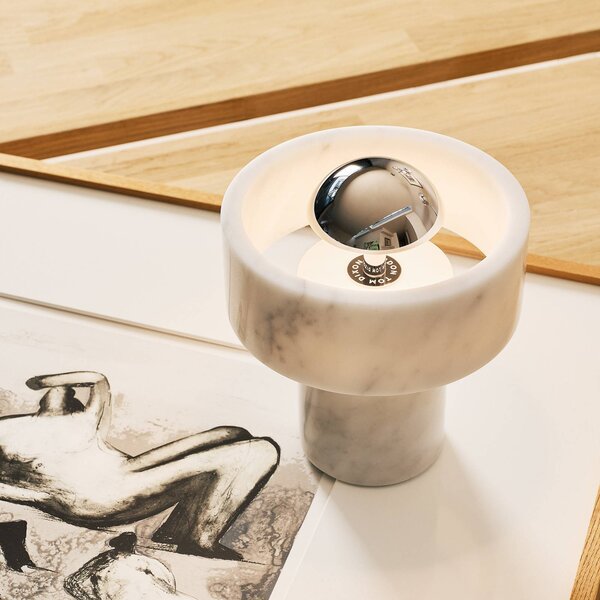 Tom Dixon Lampa stołowa design Stone, możliwość ściemniania, biały / opal, salon / jadalnia, kamień, design