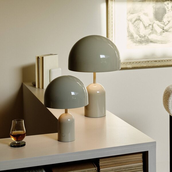 Tom Dixon Lampa stołowa BELL PORTABLE, jasnoszara 28 cm IP44 możliwość ściemniania, aluminiowy / szary / cynkowy, salon / jadalnia, tworzywo sztuczne, design