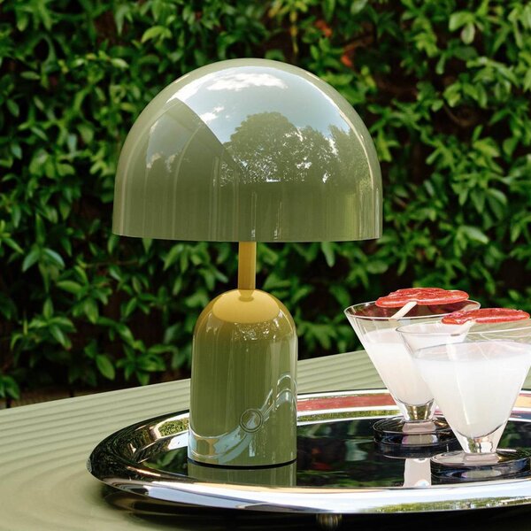 Tom Dixon Lampa stołowa BELL PORTABLE, kolor zielony mech 28 cm IP44 możliwość ściemniania, zielony, salon / jadalnia, tworzywo sztuczne, design