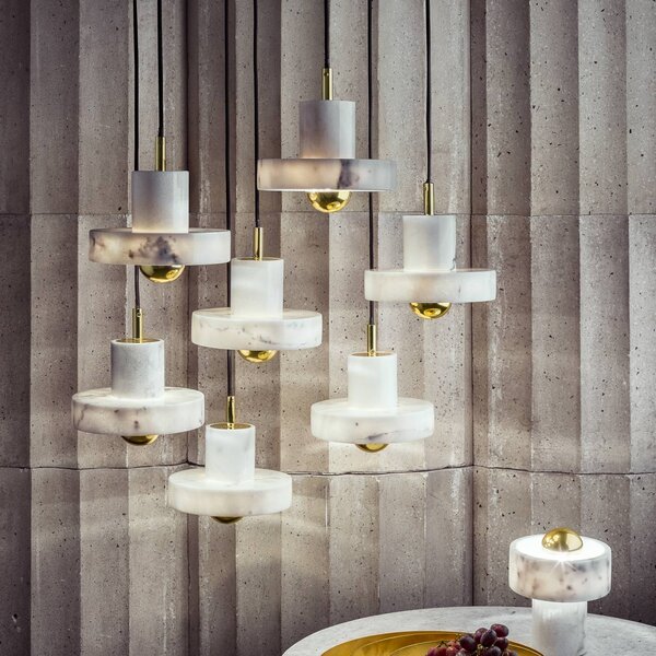Tom Dixon Lampa wisząca designerska Stone, możliwość ściemniania, biały / opal, salon / jadalnia, kamień, design