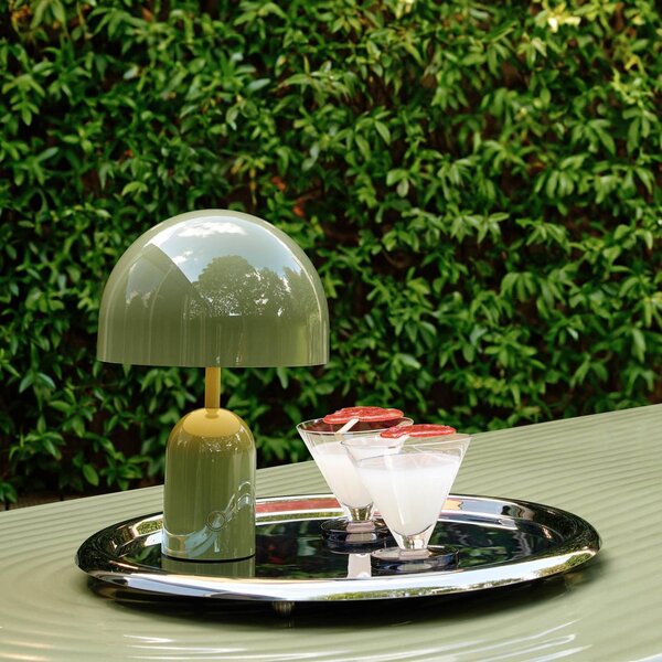 Tom Dixon Lampa stołowa BELL PORTABLE, kolor zielony mech 28 cm IP44 możliwość ściemniania, zielony, salon / jadalnia, tworzywo sztuczne, design