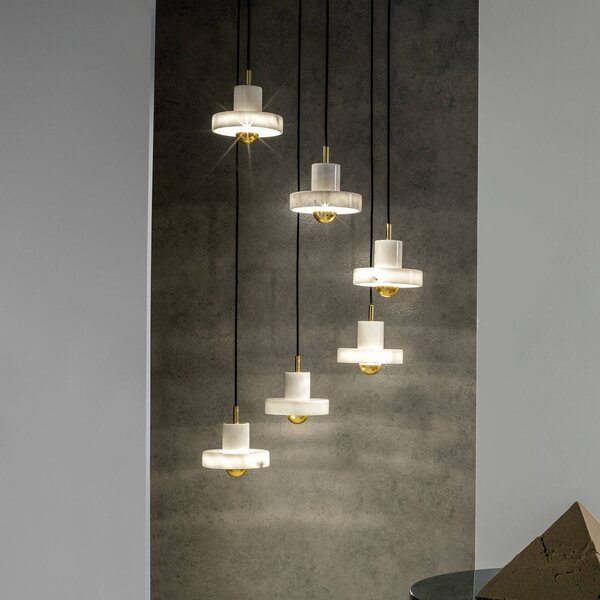 Tom Dixon Lampa wisząca designerska Stone, możliwość ściemniania, biały / opal, salon / jadalnia, kamień, design