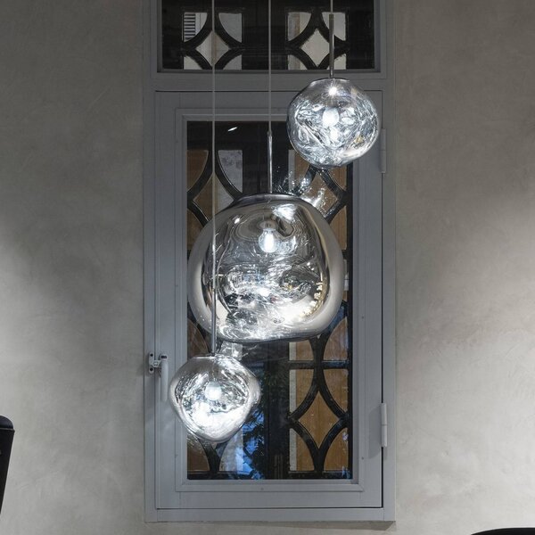 Tom Dixon Lampa wisząca designerska Melt Mini, możliwość ściemniania, chromowy / srebrny, salon / jadalnia, tworzywo sztuczne, design
