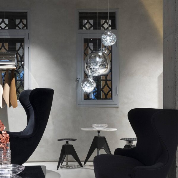 Tom Dixon Lampa wisząca designerska Melt Mini, możliwość ściemniania, chromowy / srebrny, salon / jadalnia, tworzywo sztuczne, design