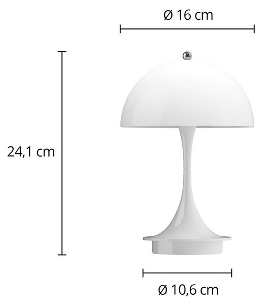 Louis Poulsen Lampa akumulatorowa Panthella PORTABLE 160 V3 opalowo-biała 160, możliwość ściemniania, biały / opal, salon / jadalnia, tworzywo sztuczne, design