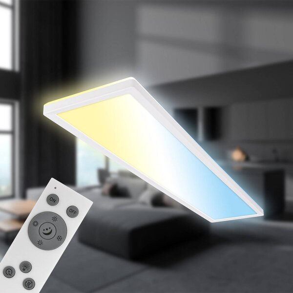 Briloner Lampa sufitowa LED Tava CCT, możliwość ściemniania, biały / opal, biuro, tworzywo sztuczne