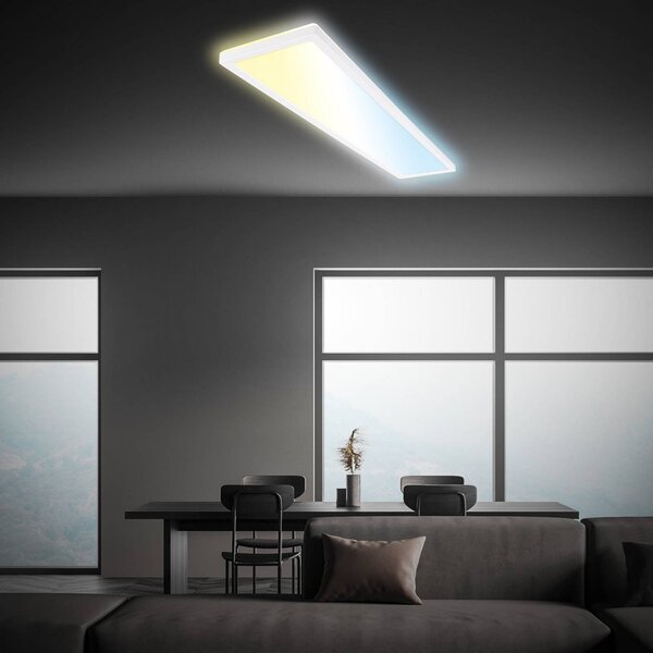 Briloner Lampa sufitowa LED Tava CCT, możliwość ściemniania, biały / opal, biuro, tworzywo sztuczne