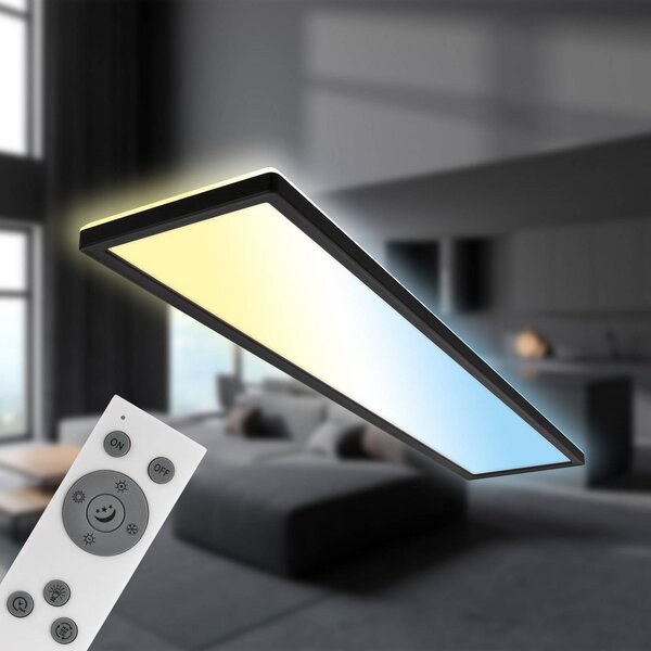 Briloner Lampa sufitowa LED Tava CCT, możliwość ściemniania, czarny, biuro, tworzywo sztuczne