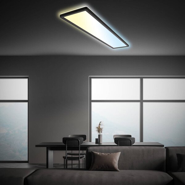 Briloner Lampa sufitowa LED Tava CCT, możliwość ściemniania, czarny, biuro, tworzywo sztuczne