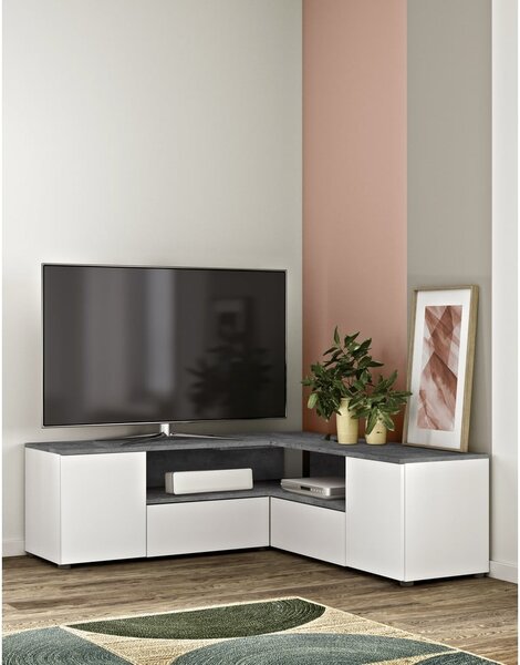 Biało-szara szafka pod TV w dekorze betonu 130x46 cm Angle – TemaHome