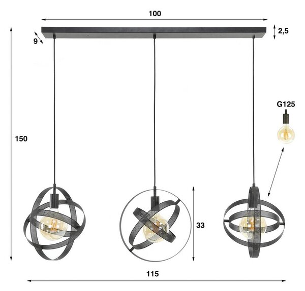 ZIJLSTRA Lampa wisząca Cosmica, możliwość ściemniania, czarny, salon / jadalnia, metal, nowoczesny