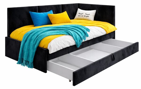 Czarna sofa z funkcją spania i wysokim oparciem W6-T51