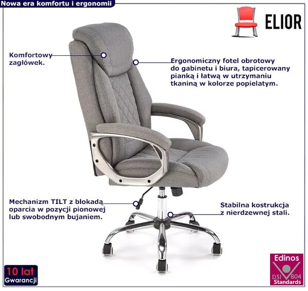 Popielaty tapicerowany fotel obrotowy Z9-K61