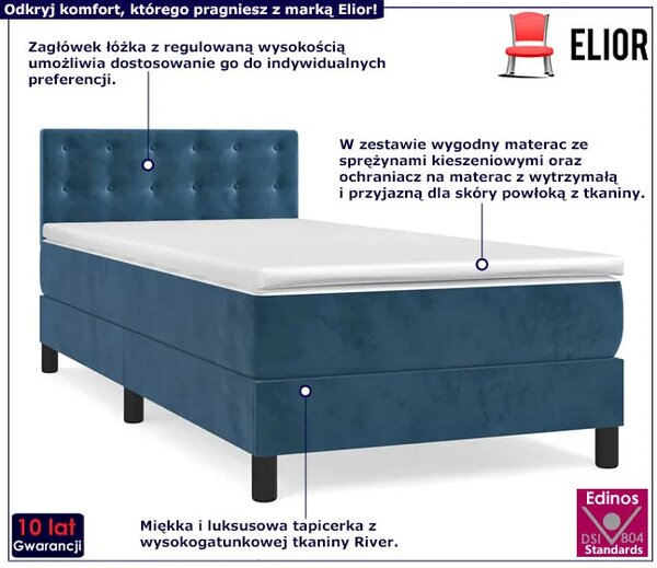 Niebieskie tapicerowane łóżko z zagłówkiem 90x200 P0-M06