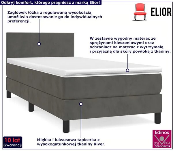 Ciemnoszare łóżko z materacem i zagłówkiem 90x200 A1-B09