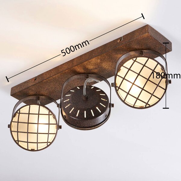 Reflektor Lindby Tamin, 48 cm, kolor rdzawy, 3-punktowa, szkło Tamin Lindby, możliwość ściemniania, brązowy / rdzawy, salon / jadalnia, metal, industrialny