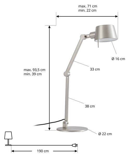Lampa stołowa Silka Lucande, aluminiowy / szary / cynkowy, salon / jadalnia, metal, nowoczesny