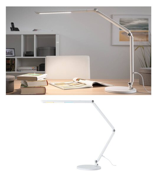 Paulmann Lampa stołowa FlexBar, możliwość ściemniania, biały / opal, biuro, aluminium, nowoczesny