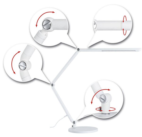 Paulmann Lampa stołowa FlexBar, możliwość ściemniania, biały / opal, biuro, aluminium, nowoczesny