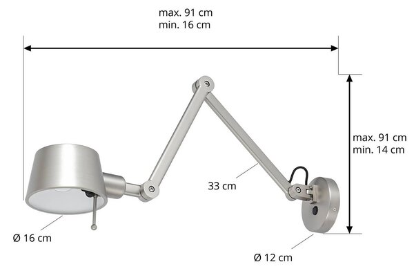 Kinkiet Silka Lucande, możliwość ściemniania, aluminiowy / szary / cynkowy, salon / jadalnia, metal, nowoczesny