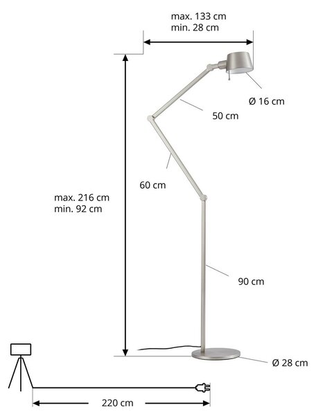 Lampa stojąca Silka Lucande, aluminiowy / szary / cynkowy, biuro, metal, nowoczesny