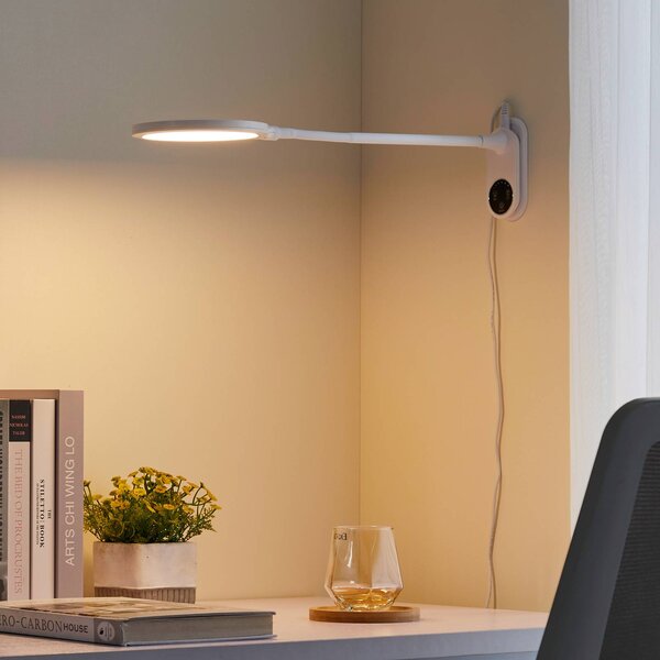 Lampa biurkowa LED Valtaria Lindby, możliwość ściemniania, biały / opal, biuro, tworzywo sztuczne, nowoczesny