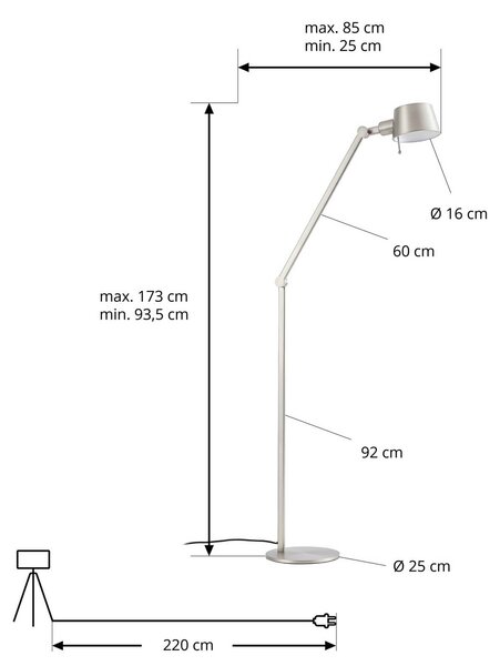Lampa stojąca Silka Lucande, aluminiowy / szary / cynkowy, biuro, metal, nowoczesny