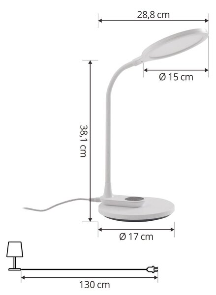 Lampa biurkowa LED Valtaria Lindby, możliwość ściemniania, biały / opal, biuro, tworzywo sztuczne, nowoczesny
