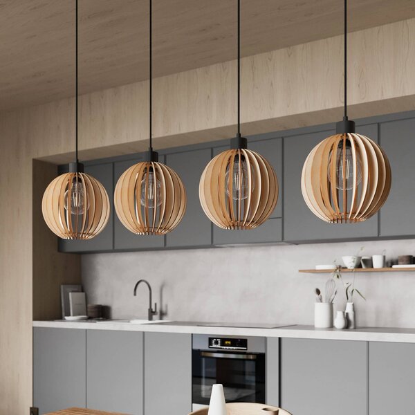 Lampa wisząca Clay Envostar, możliwość ściemniania, jasne drewno, salon / jadalnia, drewno, skandynawski