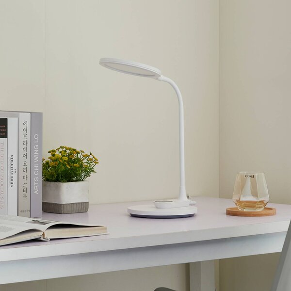 Lampa biurkowa LED Valtaria Lindby, możliwość ściemniania, biały / opal, biuro, tworzywo sztuczne, nowoczesny