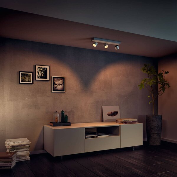 Philips Trzypunktowy spot LED Star, warmglow, biały STAR, możliwość ściemniania, biały / opal, salon / jadalnia, metal, nowoczesny