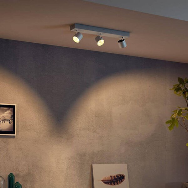 Philips Trzypunktowy spot LED Star, warmglow, biały STAR, możliwość ściemniania, biały / opal, salon / jadalnia, metal, nowoczesny