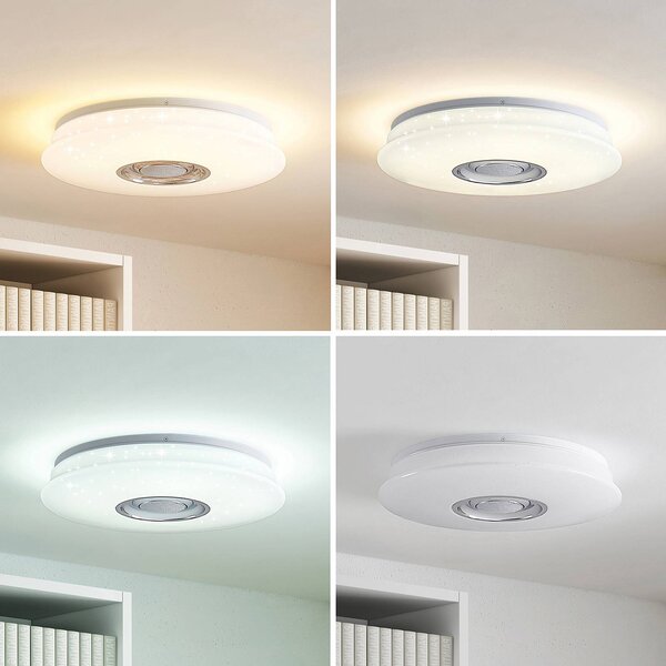 Lampa sufitowa LED Elpida Lindby, możliwość ściemniania, biały / opal, salon / jadalnia, tworzywo sztuczne, nowoczesny