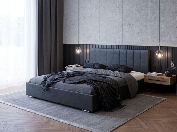 Łóżko tapicerowane 120x200 Roma ciemnoszare z pojemnikiem na pościel