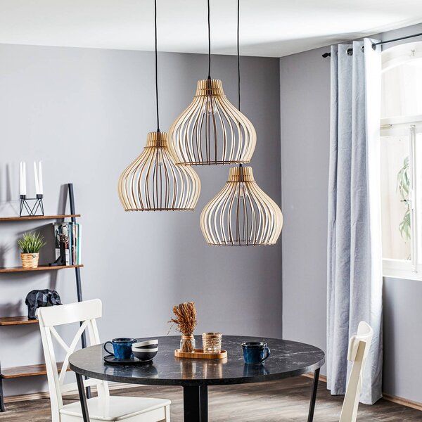 Lampa wisząca Barrel TEMAR LIGHTING, możliwość ściemniania, jasne drewno, salon / jadalnia, drewno, dworkowy / rustykalny