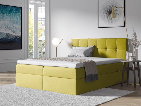Łóżko kontynentalne 120x200 Emporio żółte z pojemnikami na pościel