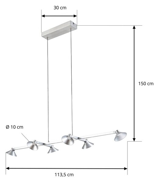 Lampa wisząca Steve Lucande, możliwość ściemniania, aluminiowy / szary / cynkowy, salon / jadalnia, metal, nowoczesny