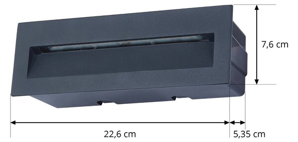Lucande oprawa wpuszczana ścienna LED Loya, 23 x 8 cm, szary, IP54 Loya, czarny, aluminium, nowoczesny
