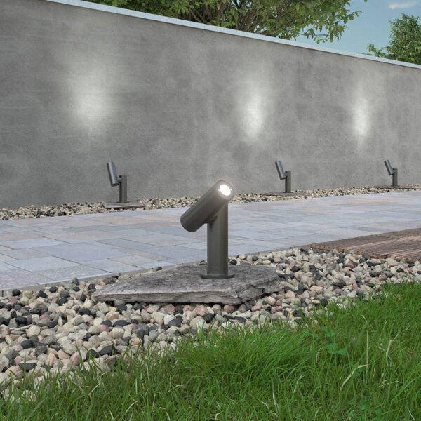 Lampa ogrodowa stojąca Narea Lucande, aluminiowy / szary / cynkowy, aluminium, nowoczesny
