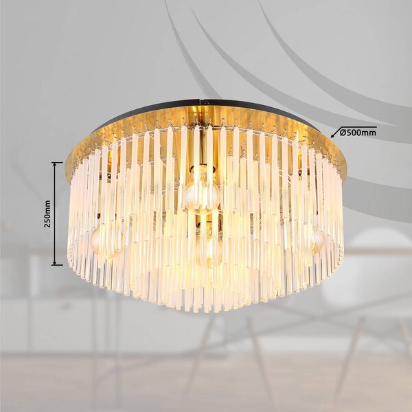 Globo Lampa sufitowa Gorley, możliwość ściemniania, mosiężny / złoty, salon / jadalnia, szkło