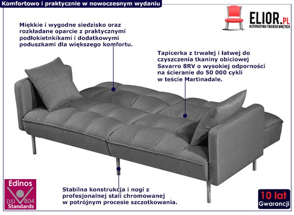 Sofa pikowana rozkładana popielR1-L37
