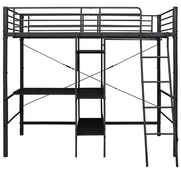 Czarne metalowe łóżko z regałem 90x200 cm H4-K63