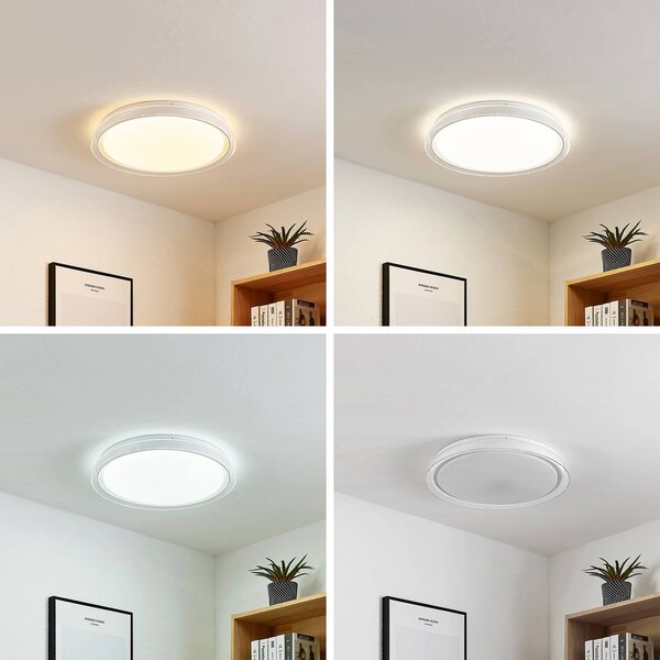 Lampa sufitowa LED Sleya Lindby, możliwość ściemniania, biały / opal, salon / jadalnia, nowoczesny