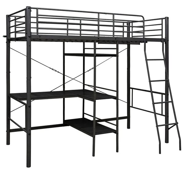Czarne metalowe łóżko z regałem 90x200 cm H4-K63
