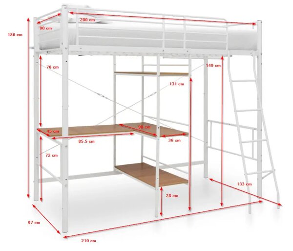 Czarne metalowe łóżko z regałem 90x200 cm H4-K63