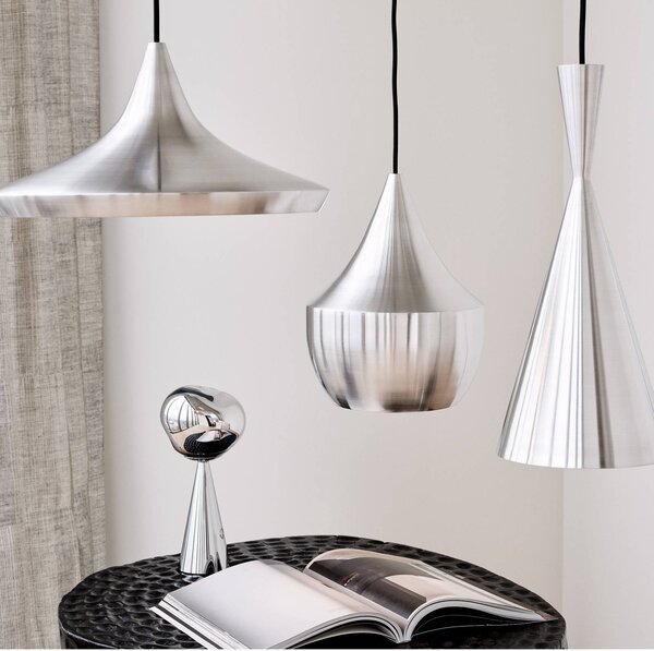 Tom Dixon Lampa wisząca designerska Beat, możliwość ściemniania, aluminiowy / szary / cynkowy, salon / jadalnia, aluminium, design
